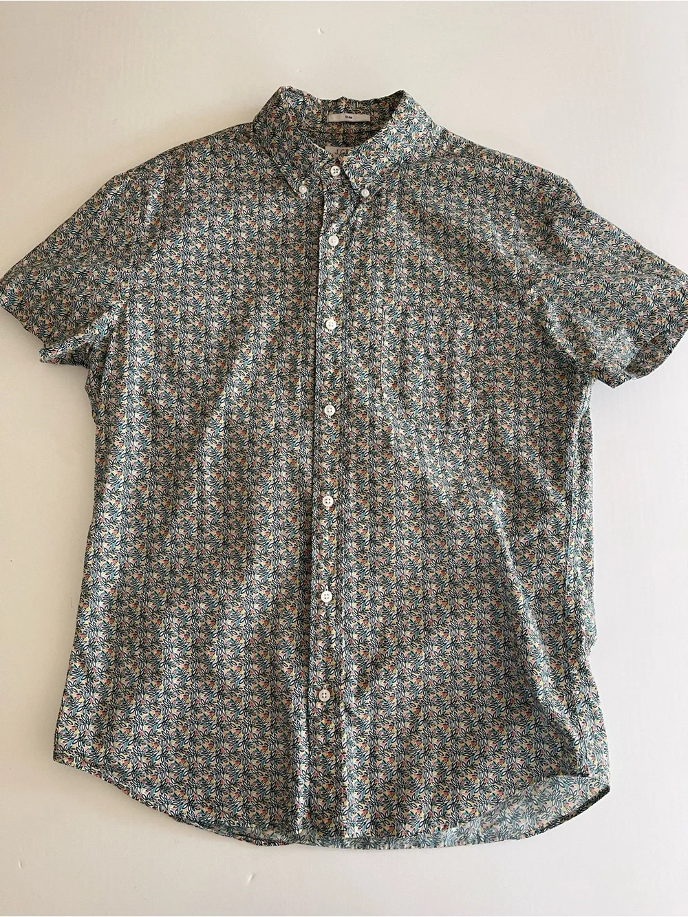 J. Crew Liberty Meridian Green Floral Short Sleeve Poplin Shirt M